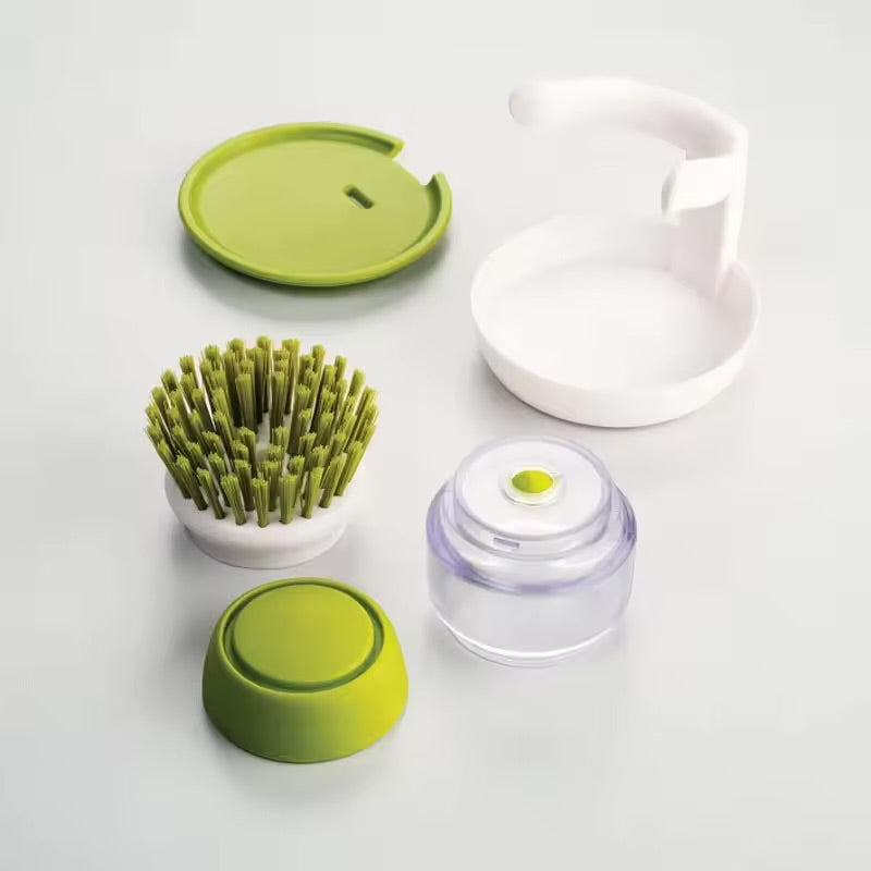 QuickScrub™ ||  Palm Scrub Soap Dispensing Washing-Up Brush with Storage - Green