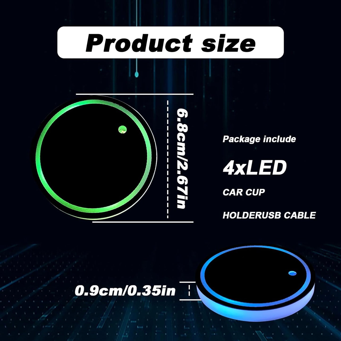 VibeX™ || LED Car Cup Holder - 7 Colors Smart Sensing - 2 Units/Pack