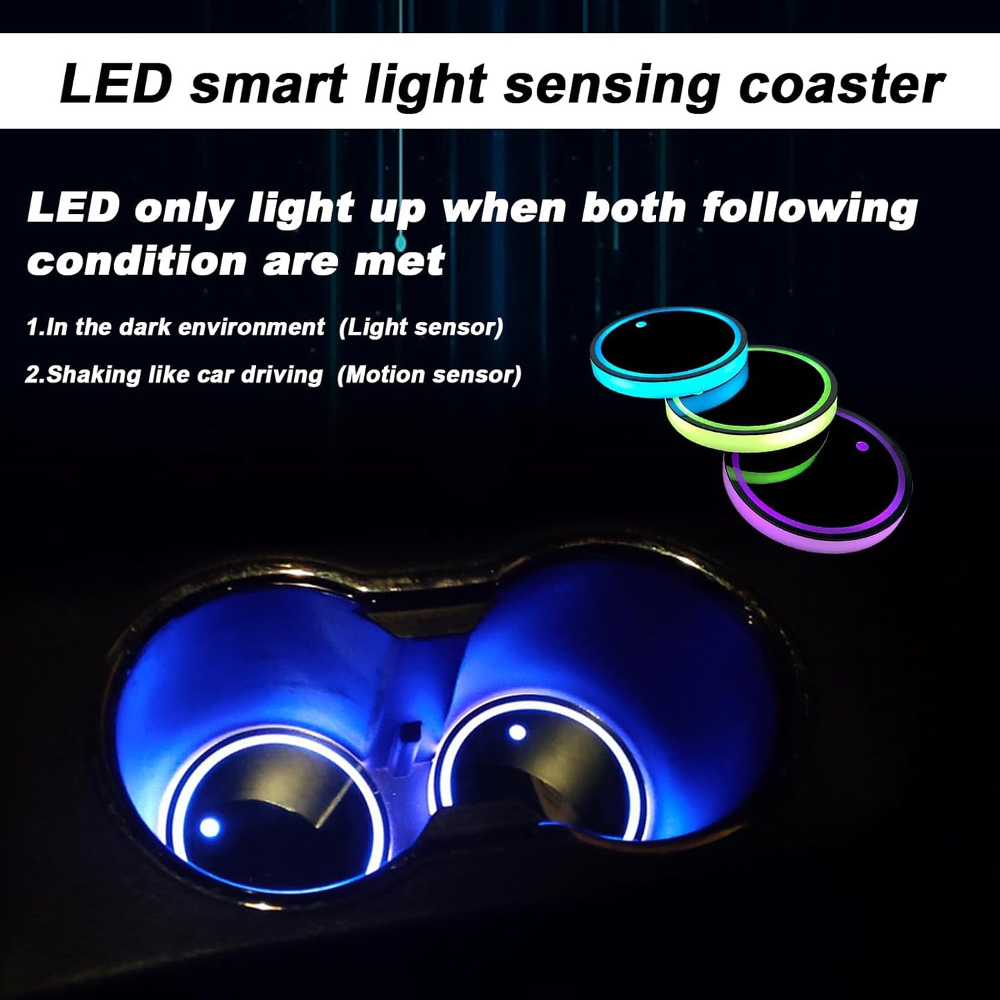 VibeX™ || LED Car Cup Holder - 7 Colors Smart Sensing - 2 Units/Pack