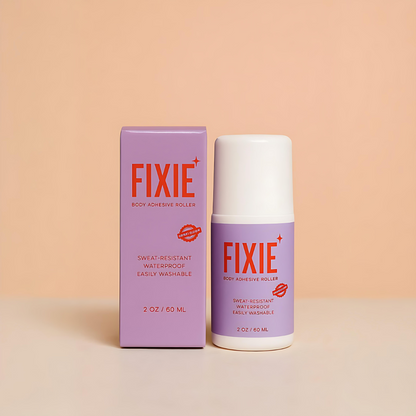 FIXIE body adhesive rollers packaging and container on a beige background