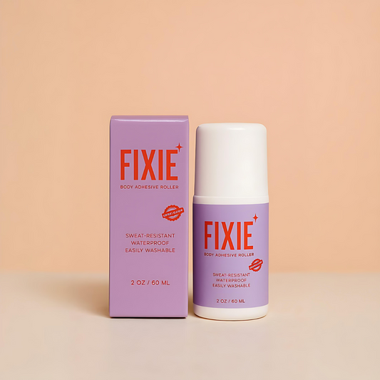FIXIE body adhesive rollers packaging and container on a beige background